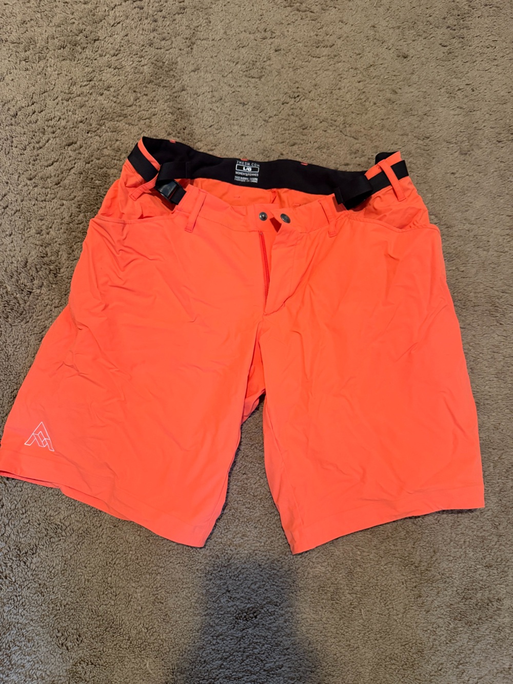 Women's Bright Coral Mountain Biking Shorts with Integrated Belt